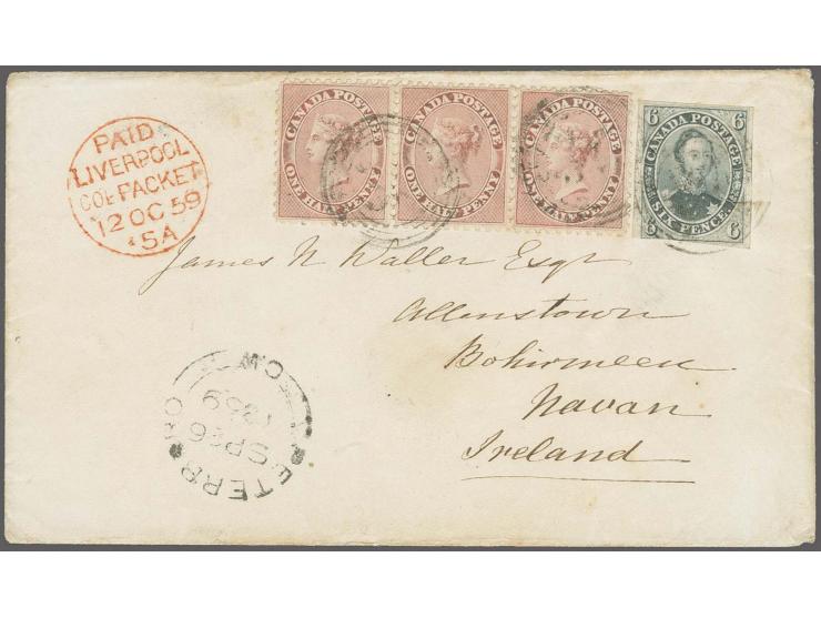 6 d. grey-lilac, slightly cut-into at lower left, otherwise clear to wide margins in combination with Â½ d. perforated in hor