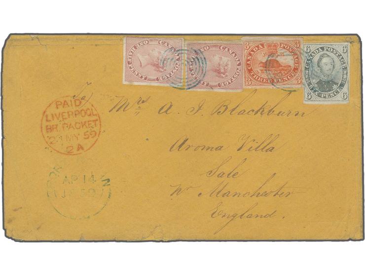 1857, horizontally ribbed paper: Â½ d. deep rose, 2 copies with wove paper 3 d. red and 6 d. greenish grey, partly slightly t