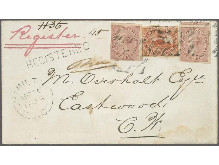 Â½ d. deep rose, 2 singles, both touched at one sideÂ  in the outer frame line (one only short), otherwise clear to mostly ve