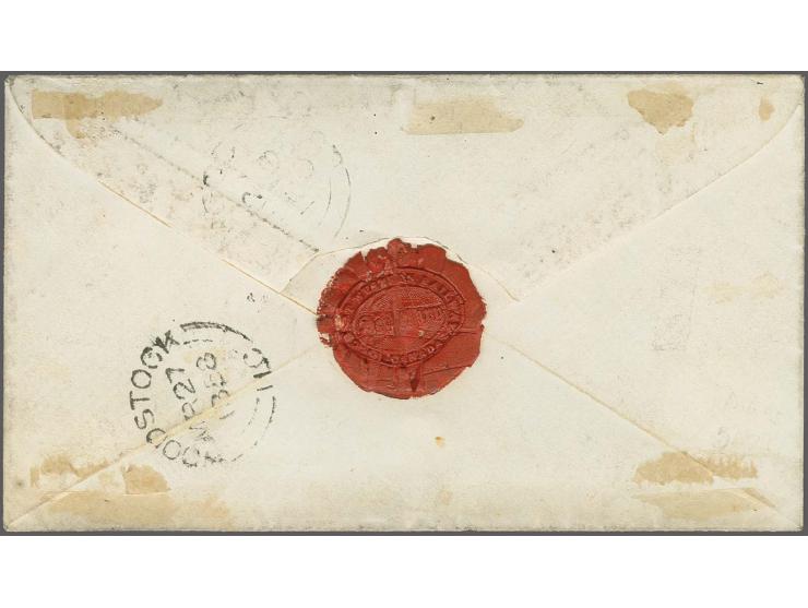 Â½ d. deep rose, 2 singles, both touched at one sideÂ  in the outer frame line (one only short), otherwise clear to mostly ve