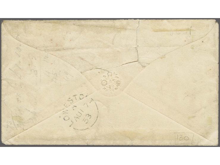 Â½ d. deep rose, 2 single copies in different shades, cut-into to large margins and one value with slight crease before use (