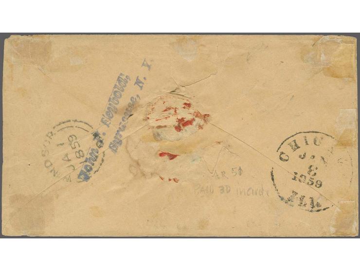 6 d. reddish-purple in horizontal pair with clear to large margins, with central numeral "51" and tied by orange "PAIDÂ 3 d."