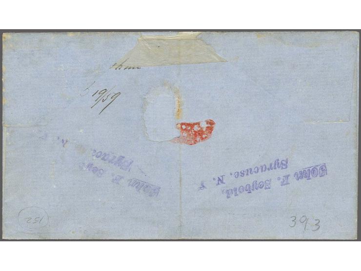 6 d. slate-violet, vertical pair with good colour and perforation, tied to lettersheet with adjacent "HAMILTONÂ APÂ 19 1859" 