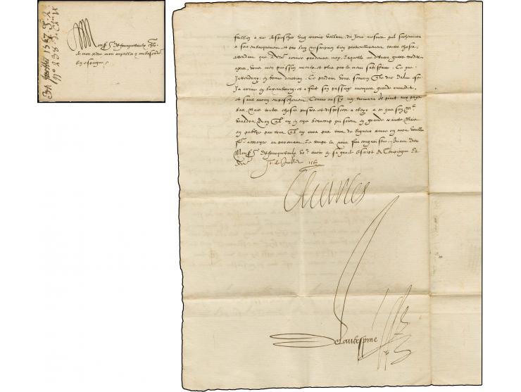 Charles IX (1550-1574), signature in his own hand "Charles" on entire letter of 2 pages, dated "Compiegne 31 juillet 1567" ad