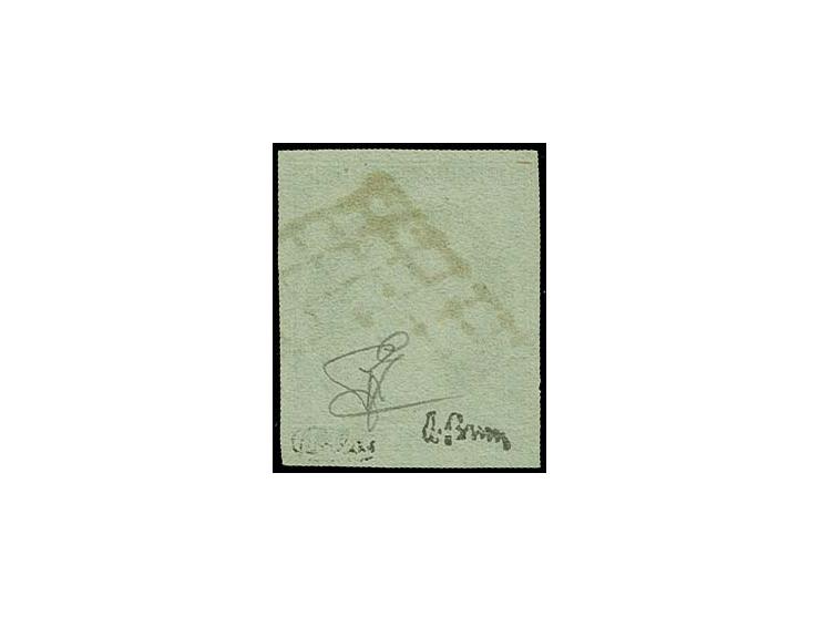 15 c. green with good to wide margins, central black grid, very fine, signed Calves and Brun (Mi. 1.200,-)