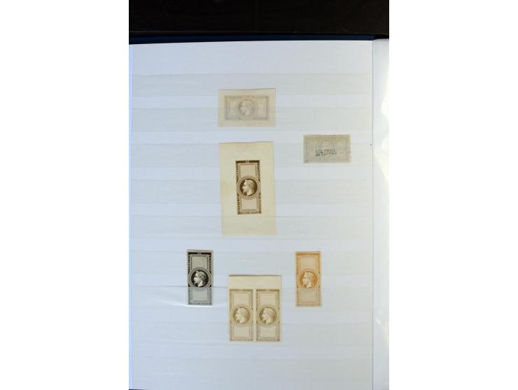 1849/1900 (ca.), etwa 200 Probedrucke, Essais, etc., dabei Einzelabzüge, 'Projekt Renard', 'Coussinetsd'impression', etc.