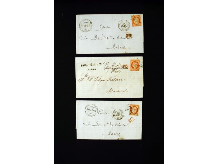 1849/1900 (ca.), 32 Briefe und Karten, alle ins Ausland gelaufen, dabei Ceres 15 C. im Paar mit 1 Fr. auf Brief in die USA (A