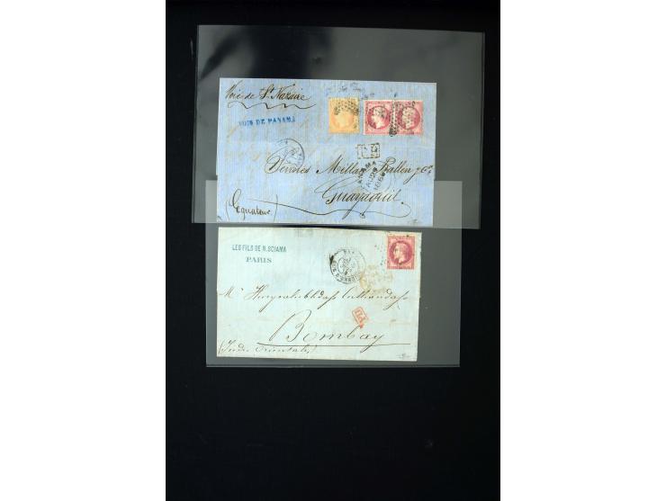 1849/1900 (ca.), 32 Briefe und Karten, alle ins Ausland gelaufen, dabei Ceres 15 C. im Paar mit 1 Fr. auf Brief in die USA (A