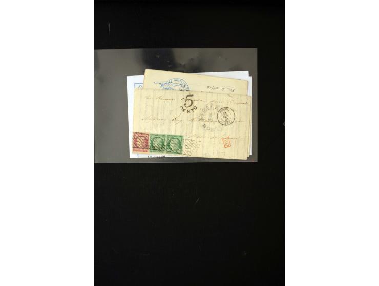 1849/1900 (ca.), 32 Briefe und Karten, alle ins Ausland gelaufen, dabei Ceres 15 C. im Paar mit 1 Fr. auf Brief in die USA (A