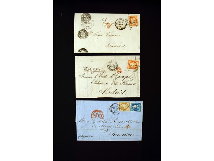 1849/1900 (ca.), 32 Briefe und Karten, alle ins Ausland gelaufen, dabei Ceres 15 C. im Paar mit 1 Fr. auf Brief in die USA (A
