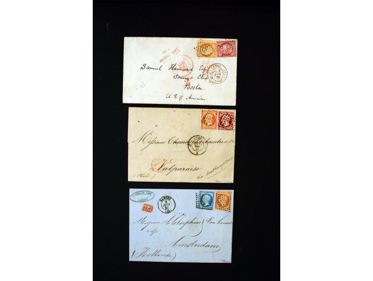1849/1900 (ca.), 32 Briefe und Karten, alle ins Ausland gelaufen, dabei Ceres 15 C. im Paar mit 1 Fr. auf Brief in die USA (A