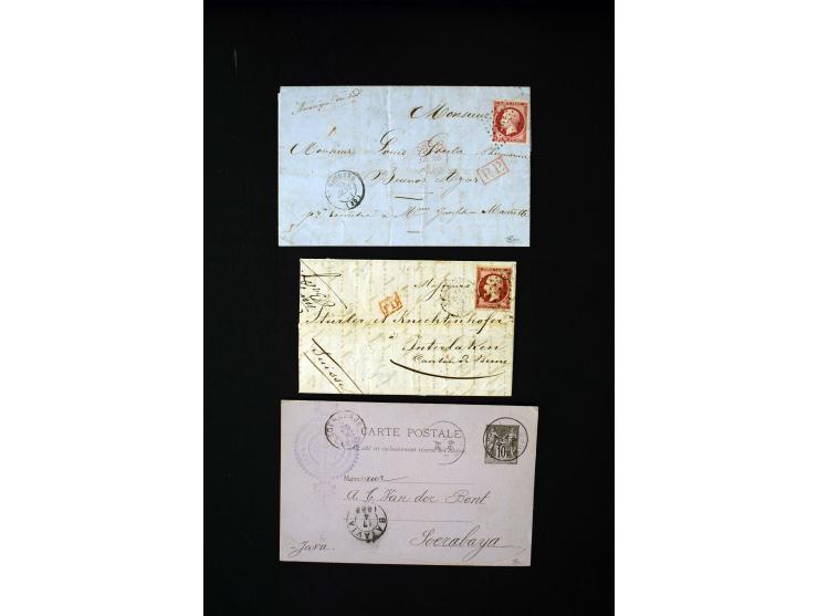 1849/1900 (ca.), 32 Briefe und Karten, alle ins Ausland gelaufen, dabei Ceres 15 C. im Paar mit 1 Fr. auf Brief in die USA (A