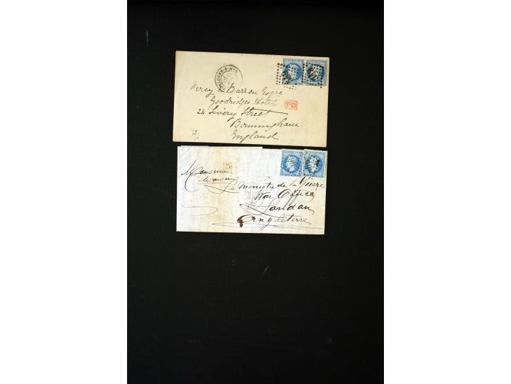 1849/1900 (ca.), 32 Briefe und Karten, alle ins Ausland gelaufen, dabei Ceres 15 C. im Paar mit 1 Fr. auf Brief in die USA (A