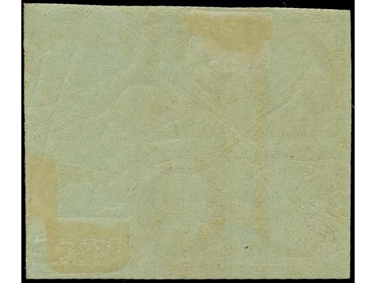 1853, Napoléon imperforated 1 c. olive on bluish, block of 4 from the right sheet margin, unused o.g., very fine and fresh