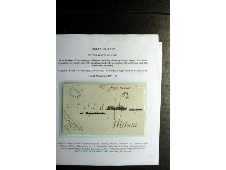 IONISCHE INSELN: 1810/73, kleine Sammlung von 5 Briefen, ausstellungsmäßig aufgezogen, dabei Cholera-Brief und Griechenland D