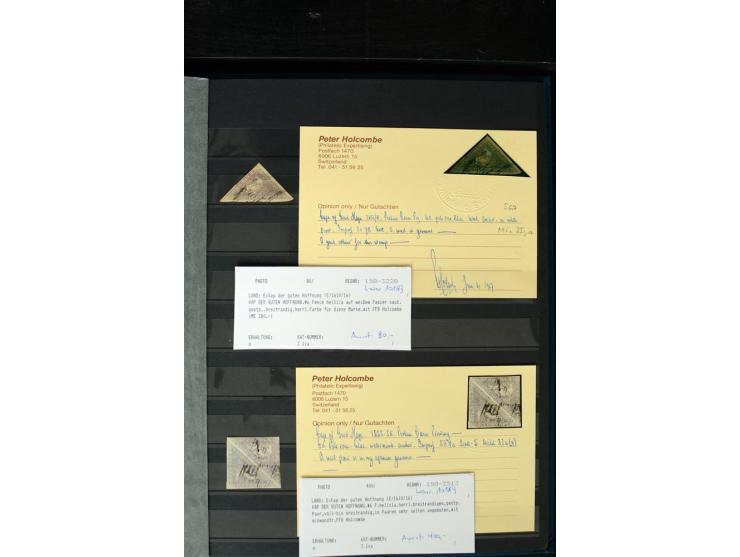 1853/98, gestempelte Sammlung mit über 90 Kap-Dreiecken, außerdem einige Ganzsachen, Erhaltung von fehlerhaft bis einwandfrei