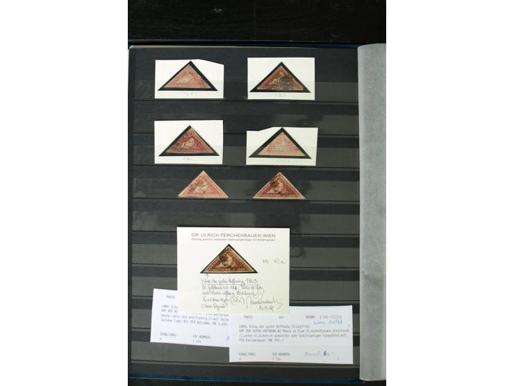 1853/98, gestempelte Sammlung mit über 90 Kap-Dreiecken, außerdem einige Ganzsachen, Erhaltung von fehlerhaft bis einwandfrei