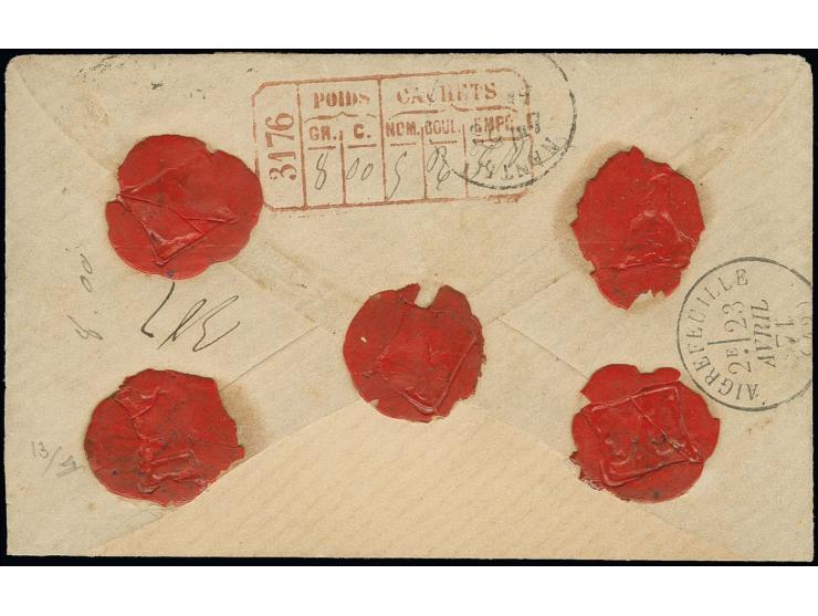 1870/71, Bordeaux issue 20 c. blue (Type III, report 2) just touched at right, large margined 40 c. orange and 80 c. carmine 