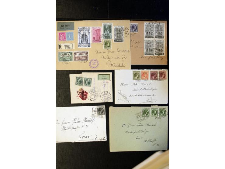 1910/57 (ca.),etwa 270 Briefe und Karten, dabei u.a. gute FDC wie Mi. 423-26 (2), 468-73 (2), 478-83 und 488-89