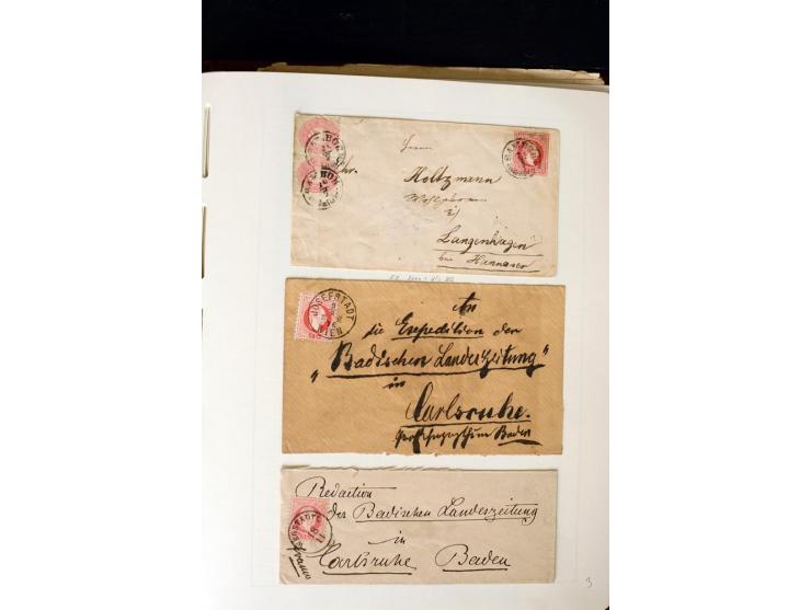 1850/67, vorwiegend gestempelte Sammlung mit über 70 Briefen, dabei vieles mehrfach, u.a. über 180 Werte ex Mi.-Nr. 1-5, dabe