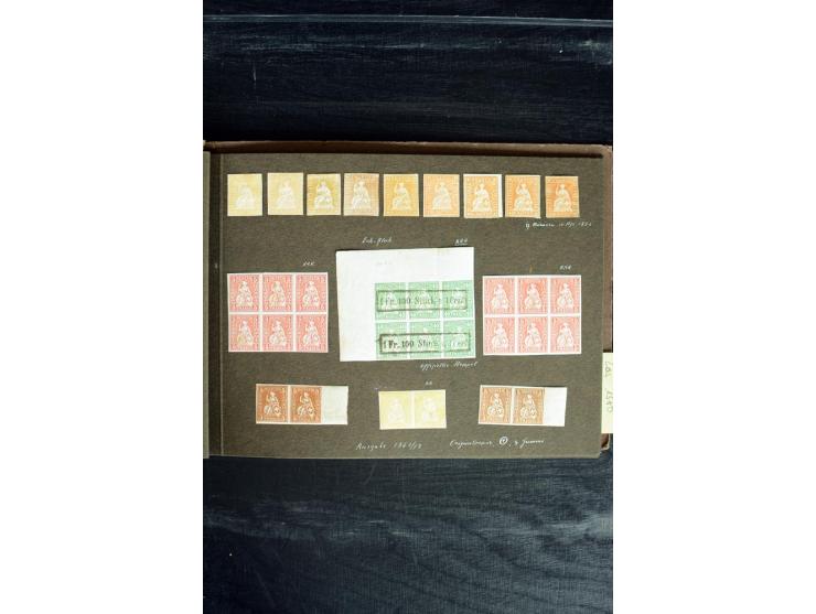 1862/81, Sitzende Helvetia, alte Sammlung von insgesamt 148 Probedrucken, davon 6 Stück gezähnt, verschiedene Wertstufen und 