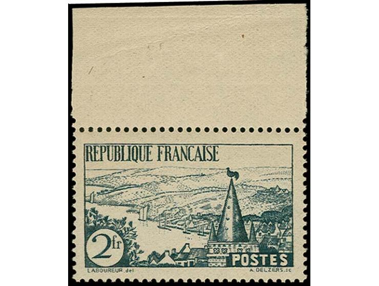 1935, 'Rivière Bretonne' 2 fr. in slate instead of green, copy with top sheet margin, unmounted mint, very fine and scarce, s