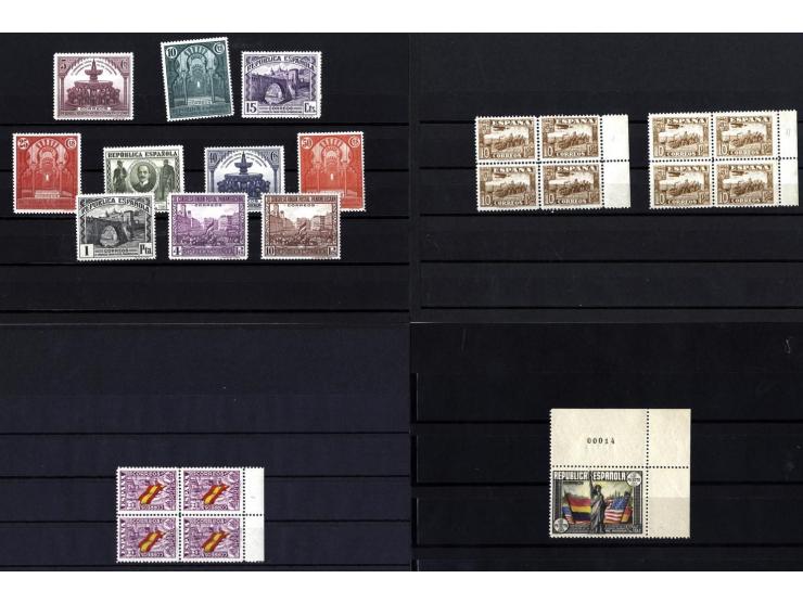 1920/1938, kleine, meist ungebrauchte Partie mit u.a. Mi.-Nr. 267-279, 711, 721-726 und 762-763 im Viererblock (je 2 Werte po