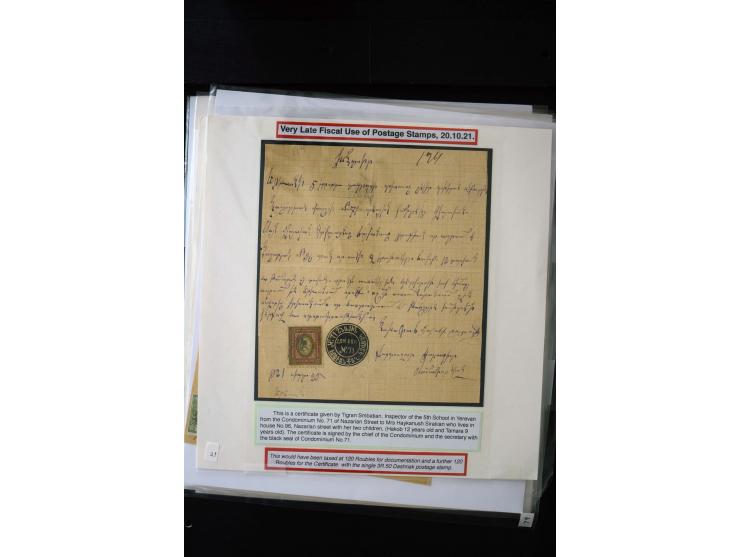 1870s/1923 (ca.), The Dr R J Ceresa Exhibit collection of Armenian Fiscal stamps and documents, comprising over 30 documents 