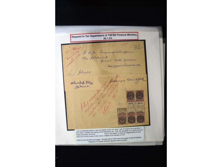 1870s/1923 (ca.), The Dr R J Ceresa Exhibit collection of Armenian Fiscal stamps and documents, comprising over 30 documents 
