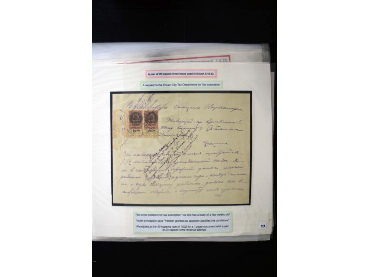 1870s/1923 (ca.), The Dr R J Ceresa Exhibit collection of Armenian Fiscal stamps and documents, comprising over 30 documents 