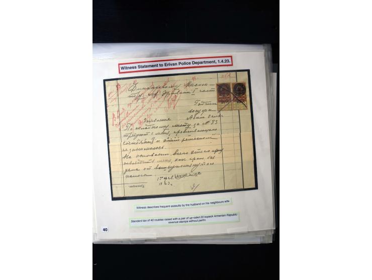 1870s/1923 (ca.), The Dr R J Ceresa Exhibit collection of Armenian Fiscal stamps and documents, comprising over 30 documents 