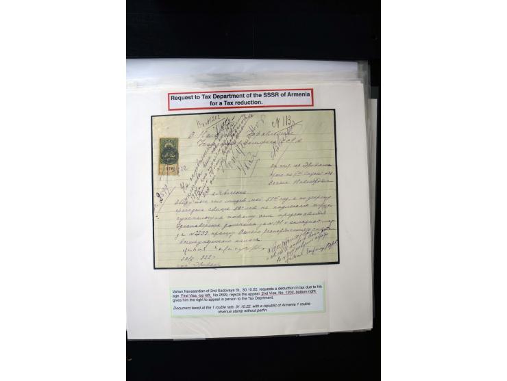 1870s/1923 (ca.), The Dr R J Ceresa Exhibit collection of Armenian Fiscal stamps and documents, comprising over 30 documents 