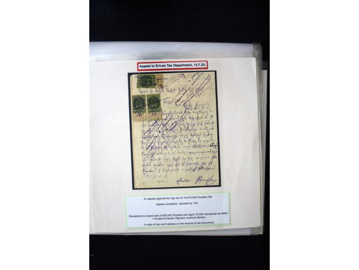 1870s/1923 (ca.), The Dr R J Ceresa Exhibit collection of Armenian Fiscal stamps and documents, comprising over 30 documents 