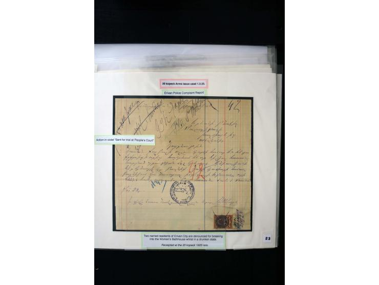 1870s/1923 (ca.), The Dr R J Ceresa Exhibit collection of Armenian Fiscal stamps and documents, comprising over 30 documents 