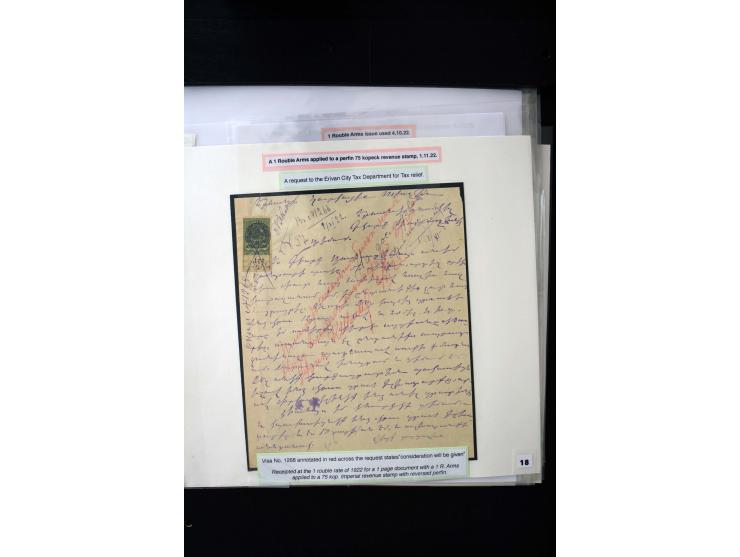 1870s/1923 (ca.), The Dr R J Ceresa Exhibit collection of Armenian Fiscal stamps and documents, comprising over 30 documents 