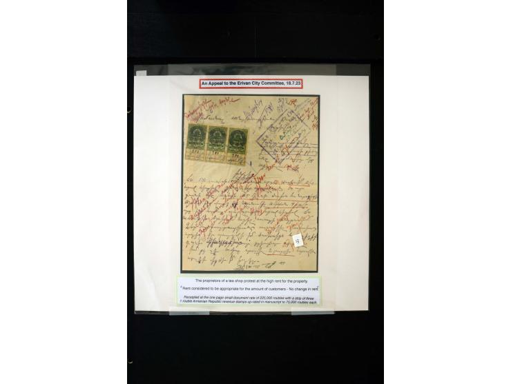 1870s/1923 (ca.), The Dr R J Ceresa Exhibit collection of Armenian Fiscal stamps and documents, comprising over 30 documents 