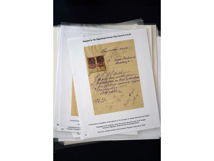 1870s/1923 (ca.), The Dr R J Ceresa Exhibit collection of Armenian Fiscal stamps and documents, comprising over 30 documents 
