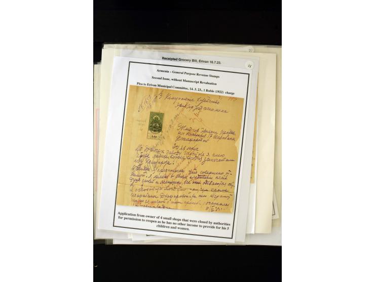 1870s/1923 (ca.), The Dr R J Ceresa Exhibit collection of Armenian Fiscal stamps and documents, comprising over 30 documents 