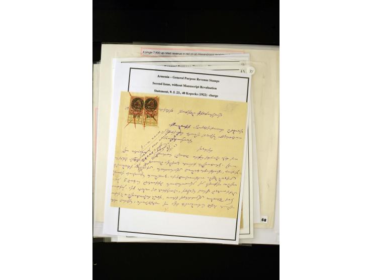 1870s/1923 (ca.), The Dr R J Ceresa Exhibit collection of Armenian Fiscal stamps and documents, comprising over 30 documents 