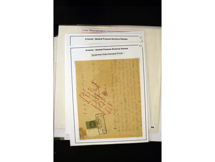 1870s/1923 (ca.), The Dr R J Ceresa Exhibit collection of Armenian Fiscal stamps and documents, comprising over 30 documents 