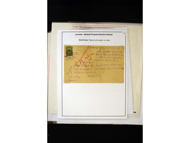 1870s/1923 (ca.), The Dr R J Ceresa Exhibit collection of Armenian Fiscal stamps and documents, comprising over 30 documents 