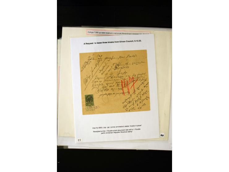 1870s/1923 (ca.), The Dr R J Ceresa Exhibit collection of Armenian Fiscal stamps and documents, comprising over 30 documents 