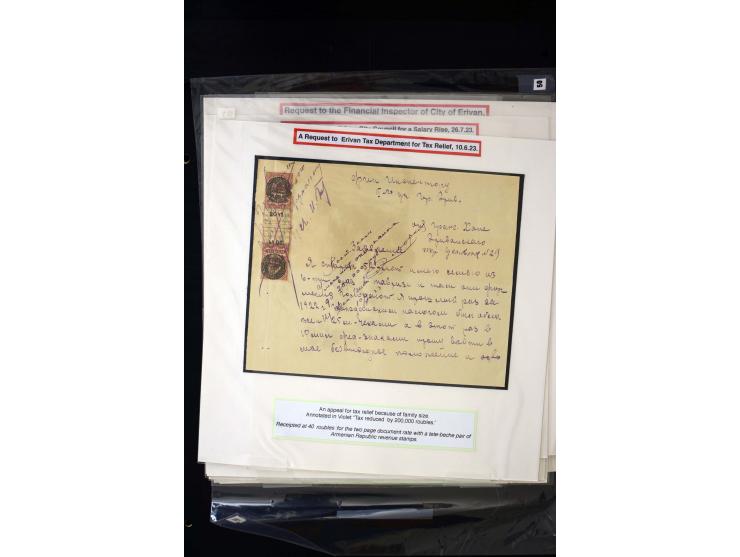 1870s/1923 (ca.), The Dr R J Ceresa Exhibit collection of Armenian Fiscal stamps and documents, comprising over 30 documents 