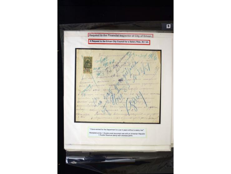 1870s/1923 (ca.), The Dr R J Ceresa Exhibit collection of Armenian Fiscal stamps and documents, comprising over 30 documents 