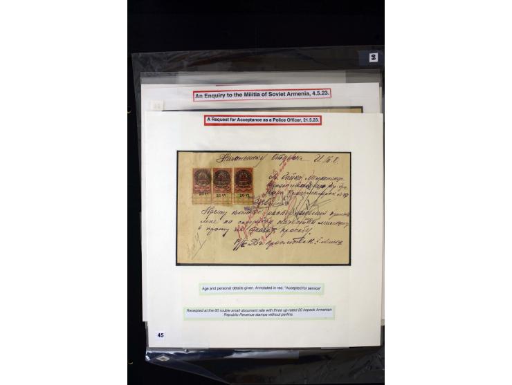 1870s/1923 (ca.), The Dr R J Ceresa Exhibit collection of Armenian Fiscal stamps and documents, comprising over 30 documents 