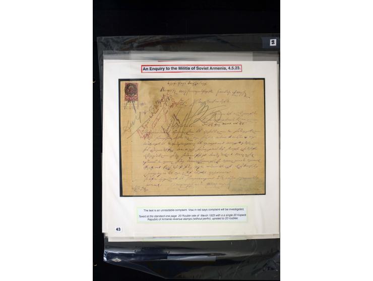 1870s/1923 (ca.), The Dr R J Ceresa Exhibit collection of Armenian Fiscal stamps and documents, comprising over 30 documents 