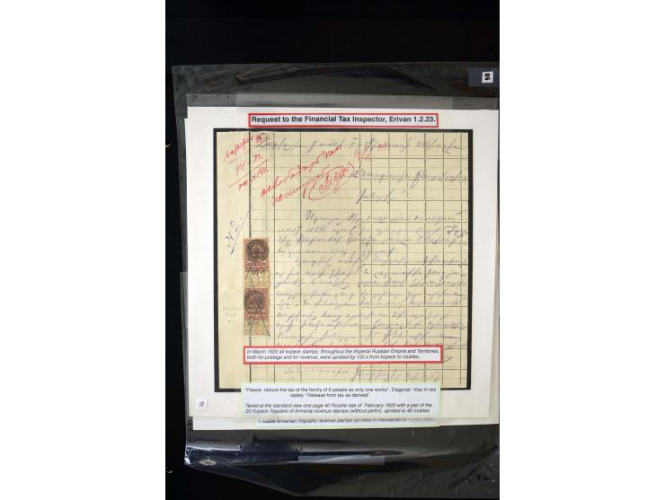 1870s/1923 (ca.), The Dr R J Ceresa Exhibit collection of Armenian Fiscal stamps and documents, comprising over 30 documents 