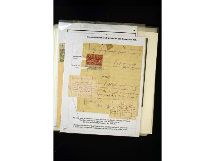 1870s/1923 (ca.), The Dr R J Ceresa Exhibit collection of Armenian Fiscal stamps and documents, comprising over 30 documents 