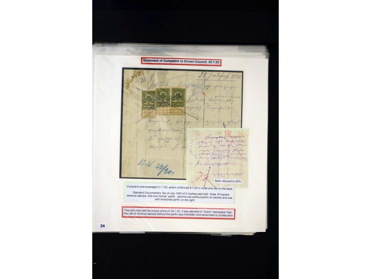 1870s/1923 (ca.), The Dr R J Ceresa Exhibit collection of Armenian Fiscal stamps and documents, comprising over 30 documents 