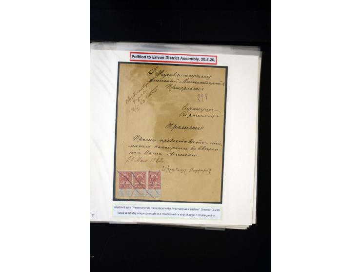1870s/1923 (ca.), The Dr R J Ceresa Exhibit collection of Armenian Fiscal stamps and documents, comprising over 30 documents 